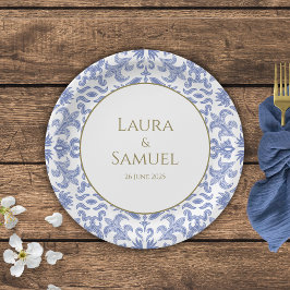 Vintager Stil Dusty Blue Gemustert Wedding Pappteller