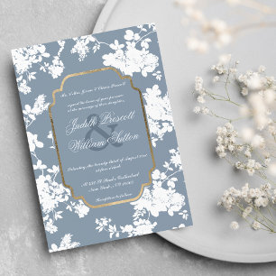 Vintager Stil Dusty Blue Gold White Floral Wedding Einladung