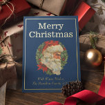 Vintager Stil Elegante Weihnachten Weihnachten Folien Feiertagskarte<br><div class="desc">Vintage elegante Weihnachtskarte mit Goldfolie und Kranz mit Weihnachtsgesicht. Es verfügt über einen marineblau-blauen Hintergrund und der gesamte Text ist editierbar.</div>