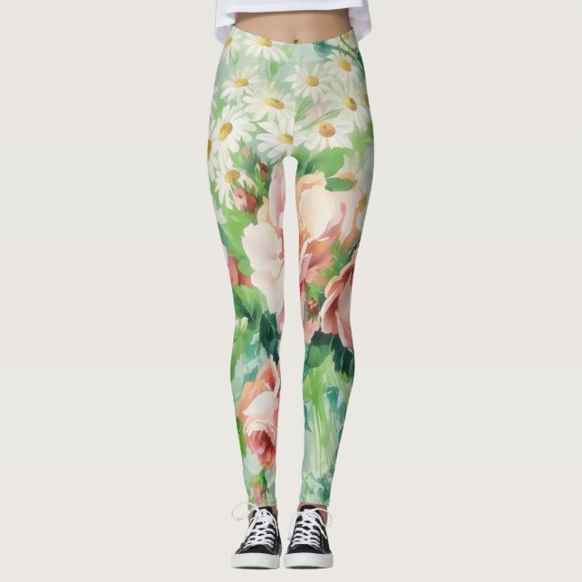 Vintager Stil Floral Daisy Blume Art Leggings (Vorderseite)
