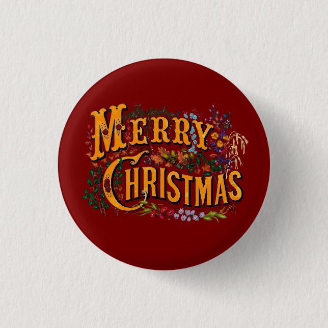 Vintager Stil Frohe Weihnachtsfeiertage Gruß Button (Vorderseite)