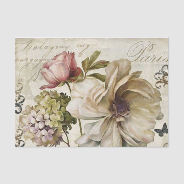 Vintager Stil Große Blume mit Skripthintergrund Seidenpapier (Vorderseite)