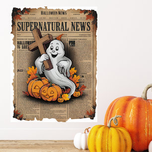 Vintager Stil Halloween Newspapier Cross Ghost Poster