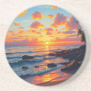 Vintager Stil Hawaiian Reisen Küste Meer Sunset Getränkeuntersetzer