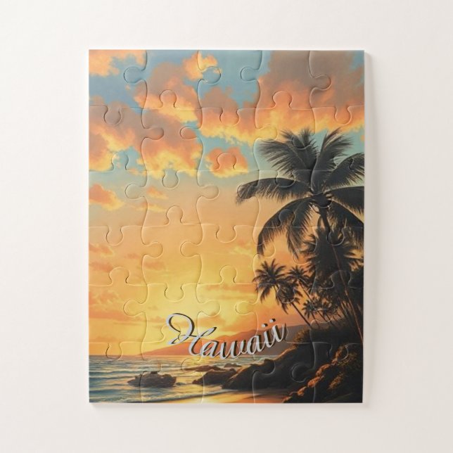 Vintager Stil Hawaiian Reisen Küste Meer Sunset Puzzle (Vertikal)