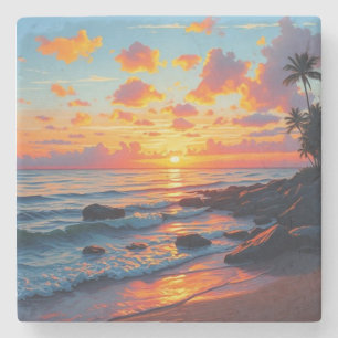 Vintager Stil Hawaiian Reisen Küste Meer Sunset Steinuntersetzer