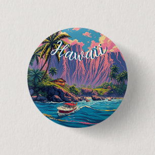 Vintager Stil Hawaiian Travel Honolulu Mittelpazif Button