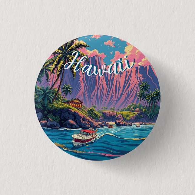Vintager Stil Hawaiian Travel Honolulu Mittelpazif Button (Vorderseite)