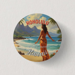 Vintager Stil Hawaiian Travel Honolulu Mittelpazif Button