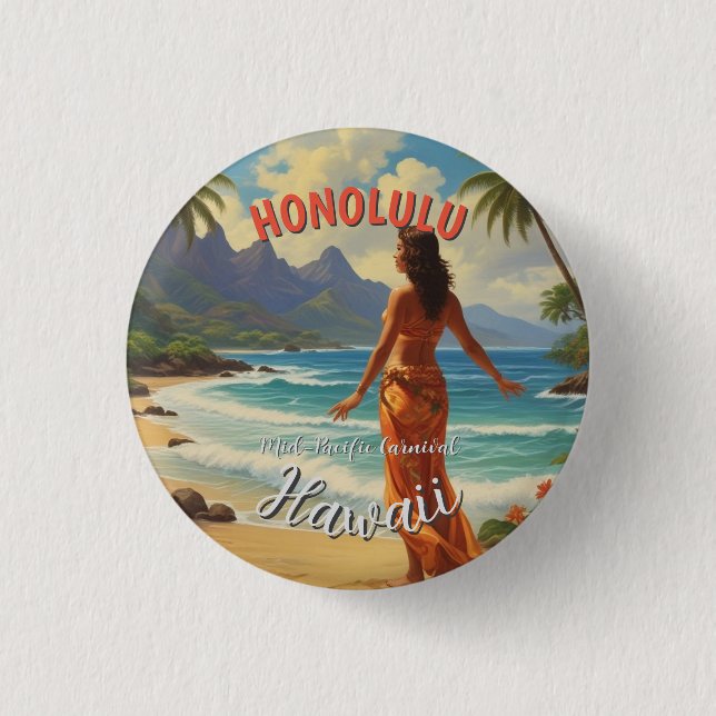 Vintager Stil Hawaiian Travel Honolulu Mittelpazif Button (Vorderseite)