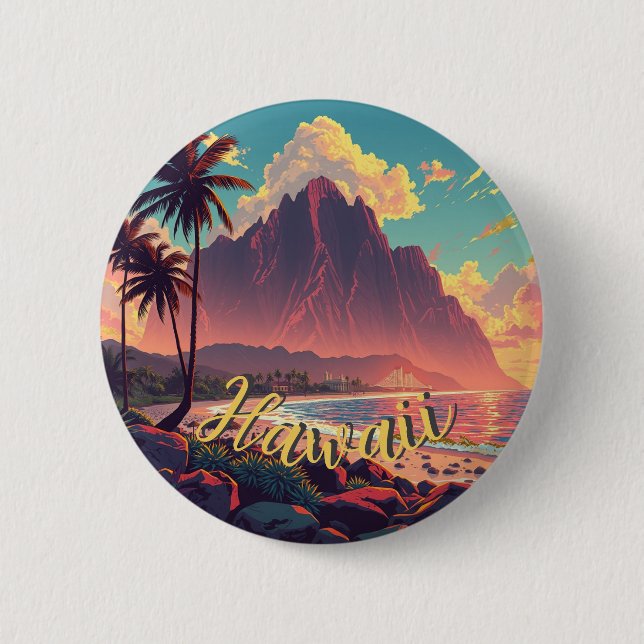 Vintager Stil Hawaiian Travel Honolulu Mittelpazif Button (Vorderseite)
