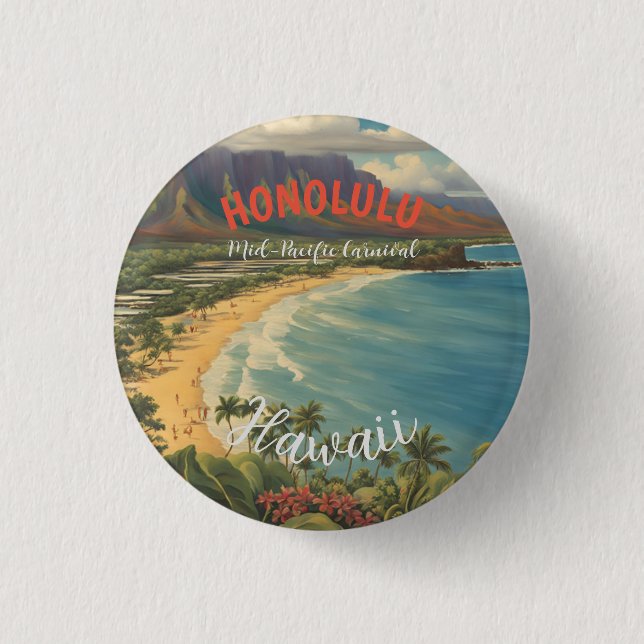 Vintager Stil Hawaiian Travel Honolulu Mittelpazif Button (Vorderseite)