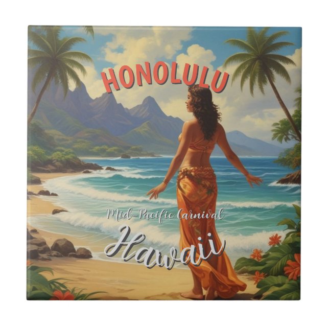 Vintager Stil Hawaiian Travel Honolulu Mittelpazif Fliese (Vorderseite)