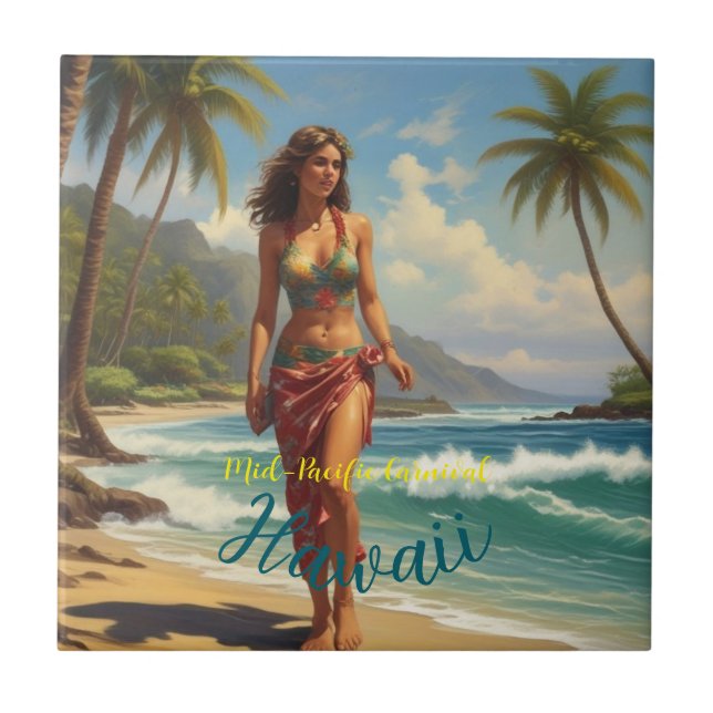 Vintager Stil Hawaiian Travel Honolulu Mittelpazif Fliese (Vorderseite)