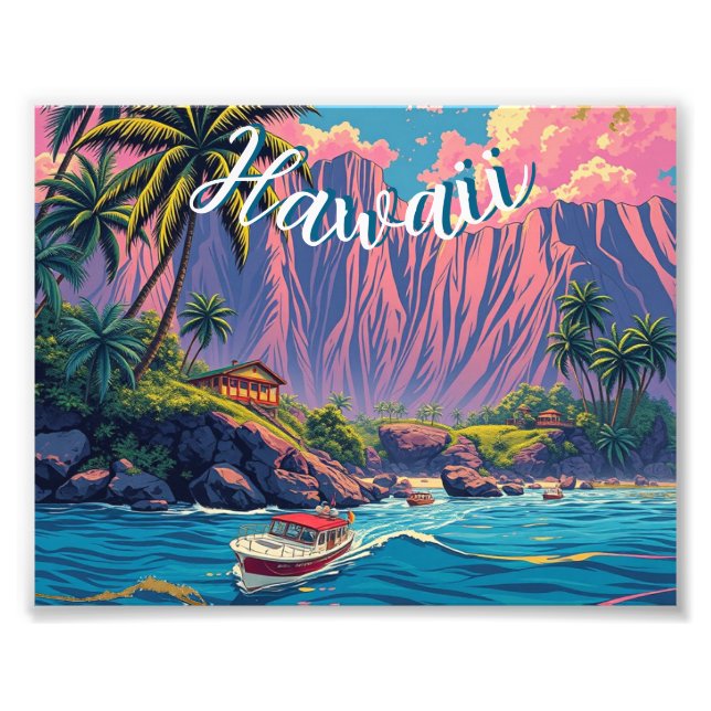 Vintager Stil Hawaiian Travel Honolulu Mittelpazif Fotodruck (Vorne)