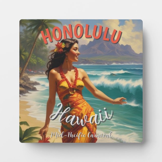 Vintager Stil Hawaiian Travel Honolulu Mittelpazif Fotoplatte (Vorderseite)