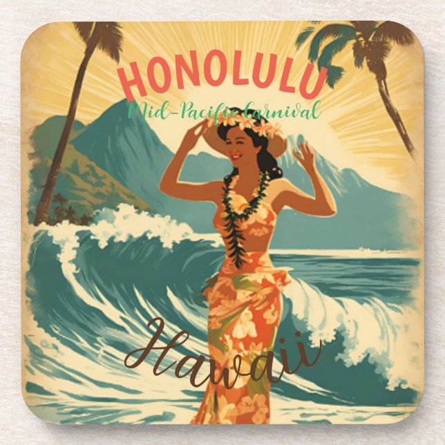 Vintager Stil Hawaiian Travel Honolulu Mittelpazif Getränkeuntersetzer (Vorderseite)