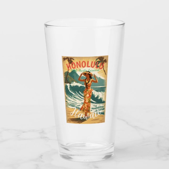 Vintager Stil Hawaiian Travel Honolulu Mittelpazif Glas (Vorderseite)