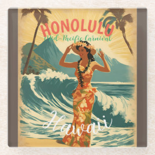 Vintager Stil Hawaiian Travel Honolulu Mittelpazif Glasuntersetzer
