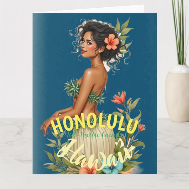 Vintager Stil Hawaiian Travel Honolulu Mittelpazif Karte (Vorderseite)