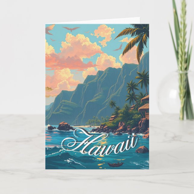 Vintager Stil Hawaiian Travel Honolulu Mittelpazif Karte (Vorderseite)