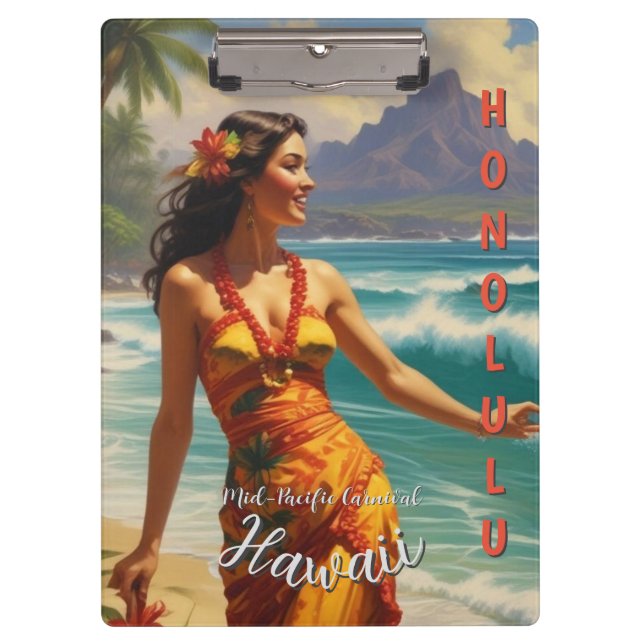 Vintager Stil Hawaiian Travel Honolulu Mittelpazif Klemmbrett (Vorderseite)
