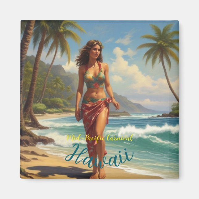 Vintager Stil Hawaiian Travel Honolulu Mittelpazif Magnet (Vorne)