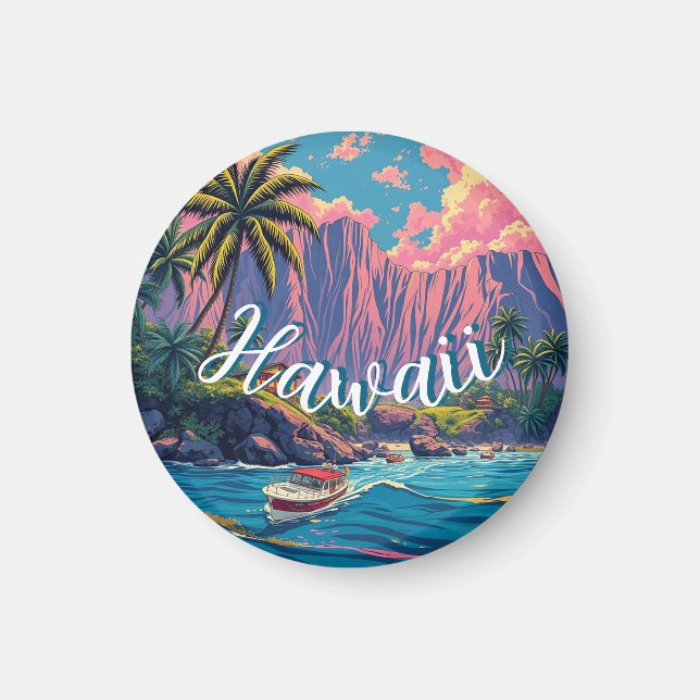 Vintager Stil Hawaiian Travel Honolulu Mittelpazif Magnet (Vorne)