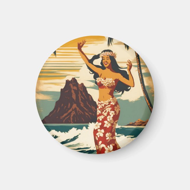 Vintager Stil Hawaiian Travel Honolulu Mittelpazif Magnet (Vorne)