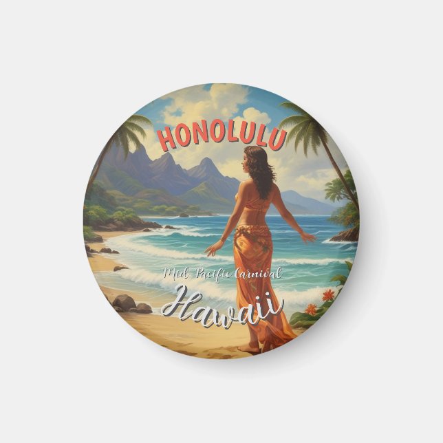 Vintager Stil Hawaiian Travel Honolulu Mittelpazif Magnet (Vorne)