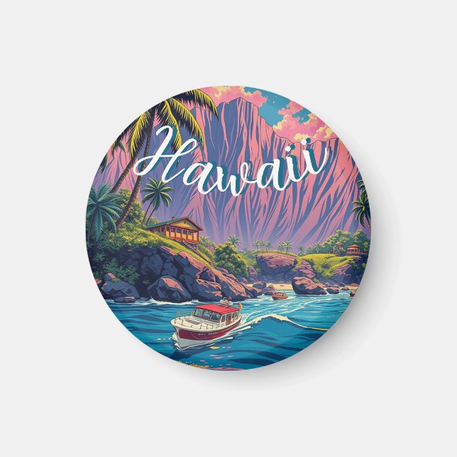 Vintager Stil Hawaiian Travel Honolulu Mittelpazif Magnet (Vorne)