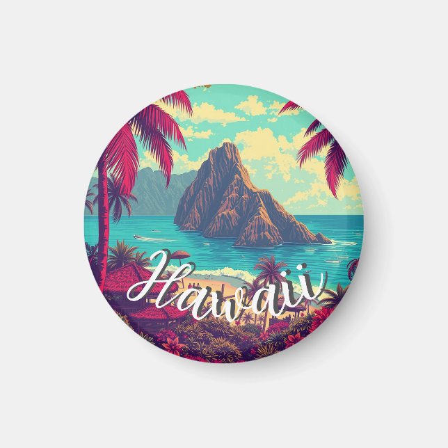Vintager Stil Hawaiian Travel Honolulu Mittelpazif Magnet (Vorne)