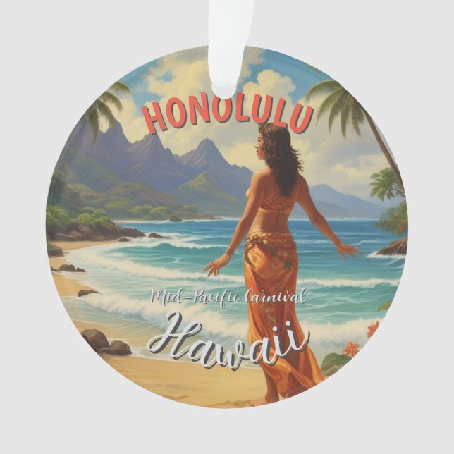 Vintager Stil Hawaiian Travel Honolulu Mittelpazif Ornament (Vorderseite)