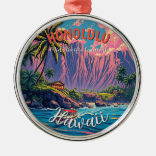 Vintager Stil Hawaiian Travel Honolulu Mittelpazif Ornament Aus Metall