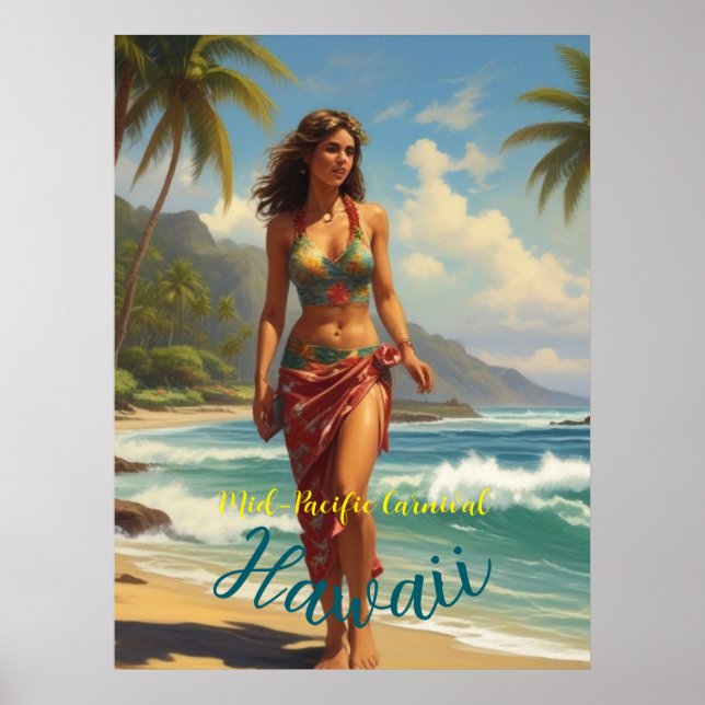 Vintager Stil Hawaiian Travel Honolulu Mittelpazif Poster (Vorne)
