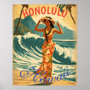 Vintager Stil Hawaiian Travel Honolulu Mittelpazif Poster