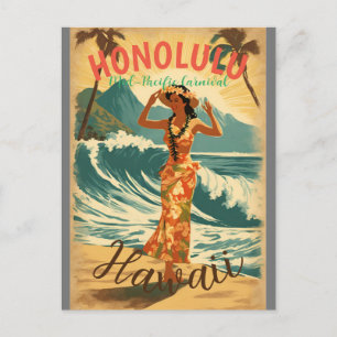 Vintager Stil Hawaiian Travel Honolulu Mittelpazif Postkarte