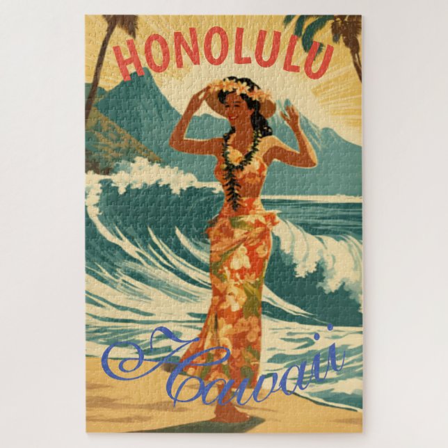 Vintager Stil Hawaiian Travel Honolulu Mittelpazif Puzzle (Vertikal)