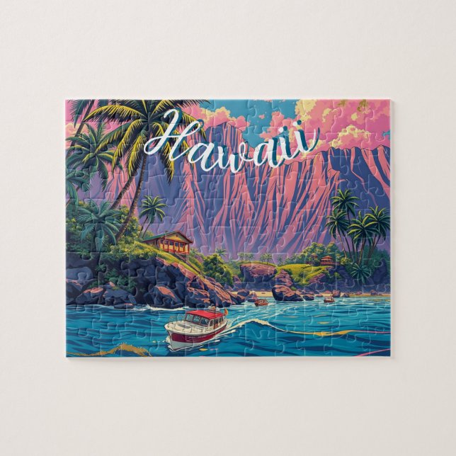 Vintager Stil Hawaiian Travel Honolulu Mittelpazif Puzzle (Horizontal)