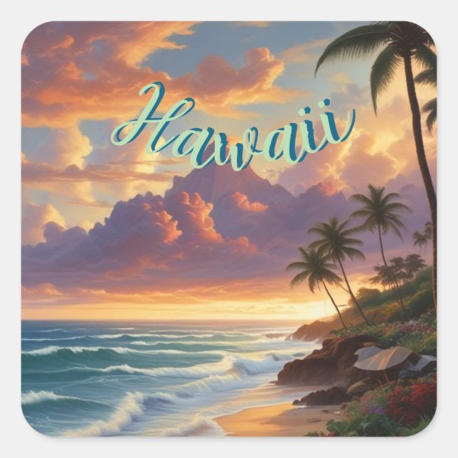 Vintager Stil Hawaiian Travel Honolulu Mittelpazif Quadratischer Aufkleber (Vorderseite)