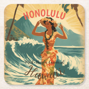 Vintager Stil Hawaiian Travel Honolulu Mittelpazif Rechteckiger Pappuntersetzer