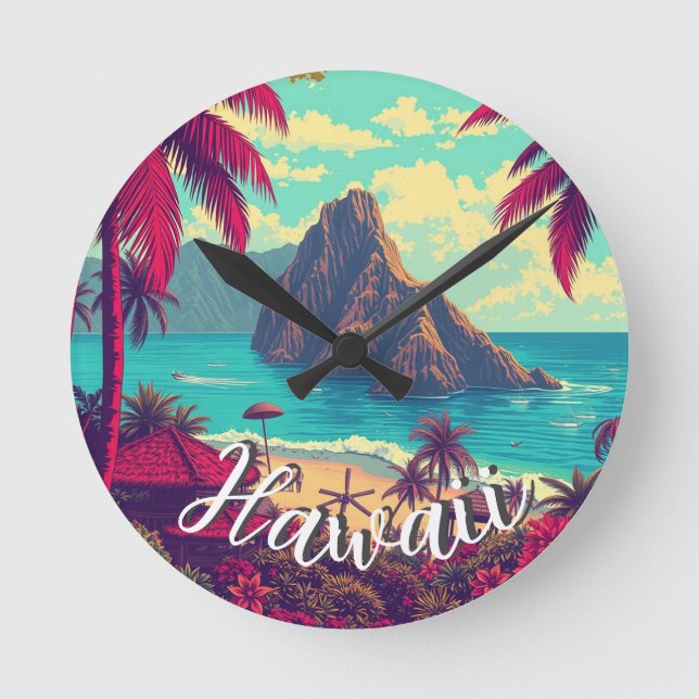 Vintager Stil Hawaiian Travel Honolulu Mittelpazif Runde Wanduhr (Vorderseite)