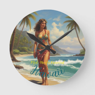 Vintager Stil Hawaiian Travel Honolulu Mittelpazif Runde Wanduhr