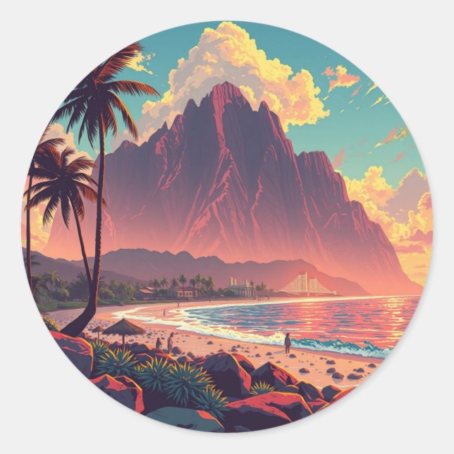 Vintager Stil Hawaiian Travel Honolulu Mittelpazif Runder Aufkleber (Vorderseite)