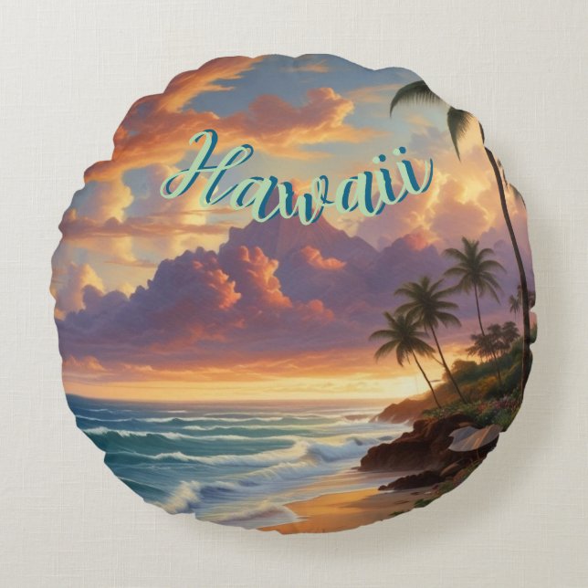 Vintager Stil Hawaiian Travel Honolulu Mittelpazif Rundes Kissen (Vorderseite)