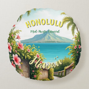 Vintager Stil Hawaiian Travel Honolulu Mittelpazif Rundes Kissen