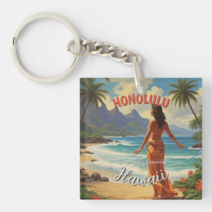 Vintager Stil Hawaiian Travel Honolulu Mittelpazif Schlüsselanhänger