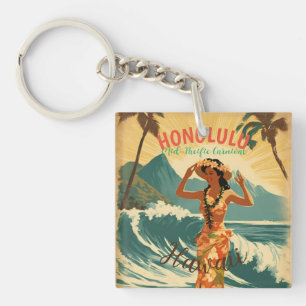 Vintager Stil Hawaiian Travel Honolulu Mittelpazif Schlüsselanhänger