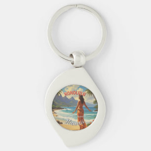 Vintager Stil Hawaiian Travel Honolulu Mittelpazif Schlüsselanhänger
