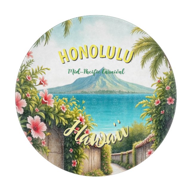 Vintager Stil Hawaiian Travel Honolulu Mittelpazif Schneidebrett (Vorderseite)